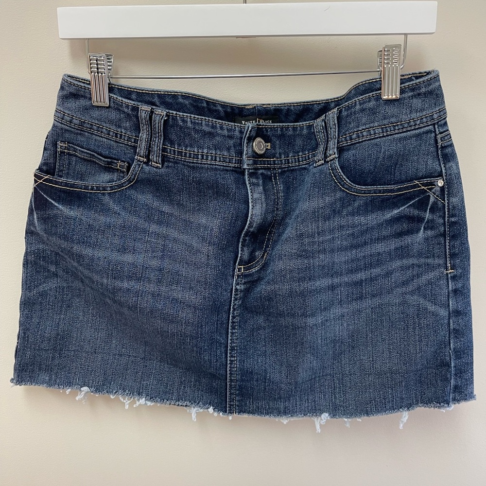 White House Black Market Denim Ultra Mini Skirt with Frayed bottom